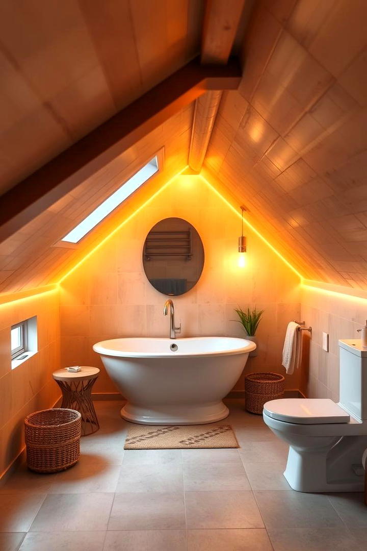 Warm Ambient Lighting - 30 Attic Bathroom Ideas