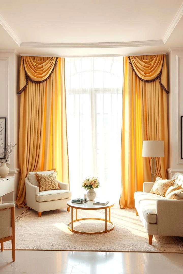 Warm Cream and Gold Window Treatments - 30 Cream and Gold Living Room Ideas