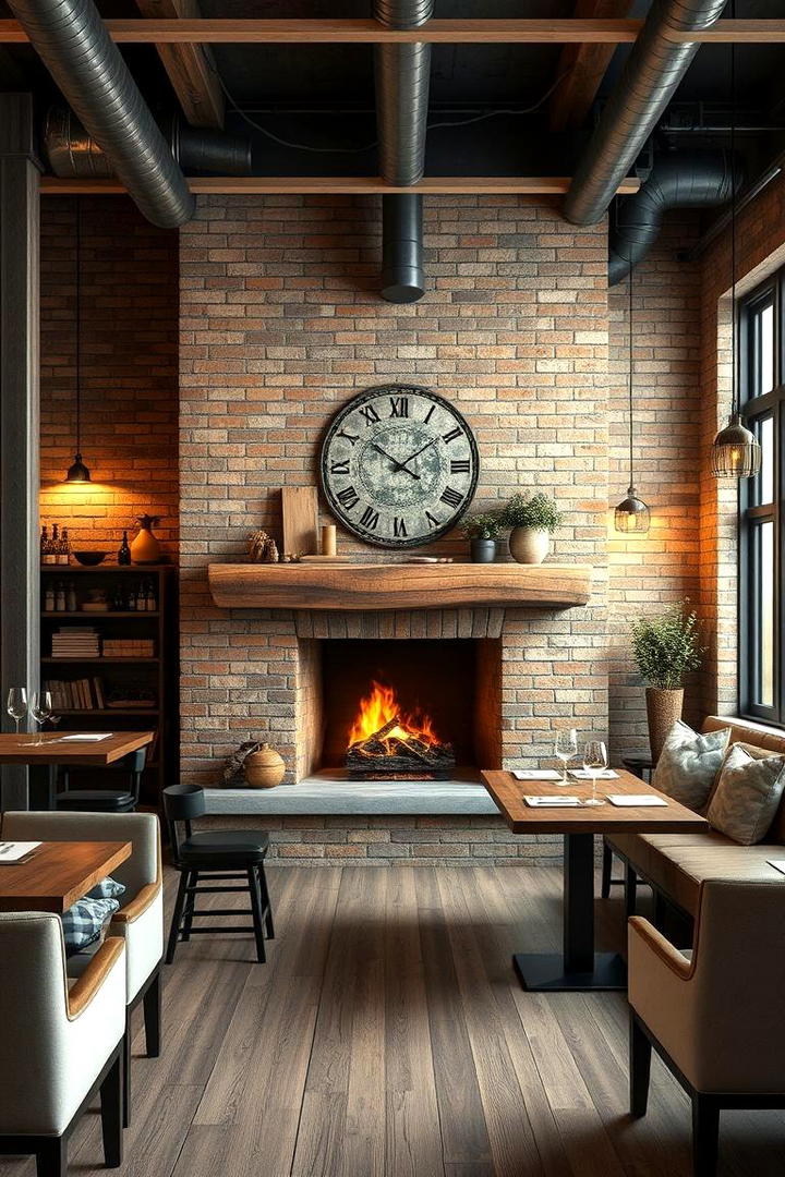 Warm Industrial Blend - 30 Dining Room With Fireplace