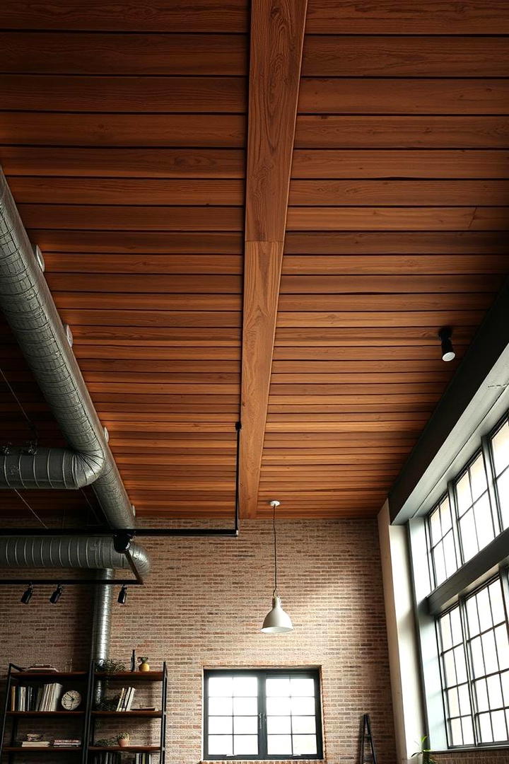 Warm Industrial Wood Slat Ceiling - 30 Wood Slat Ceiling Ideas