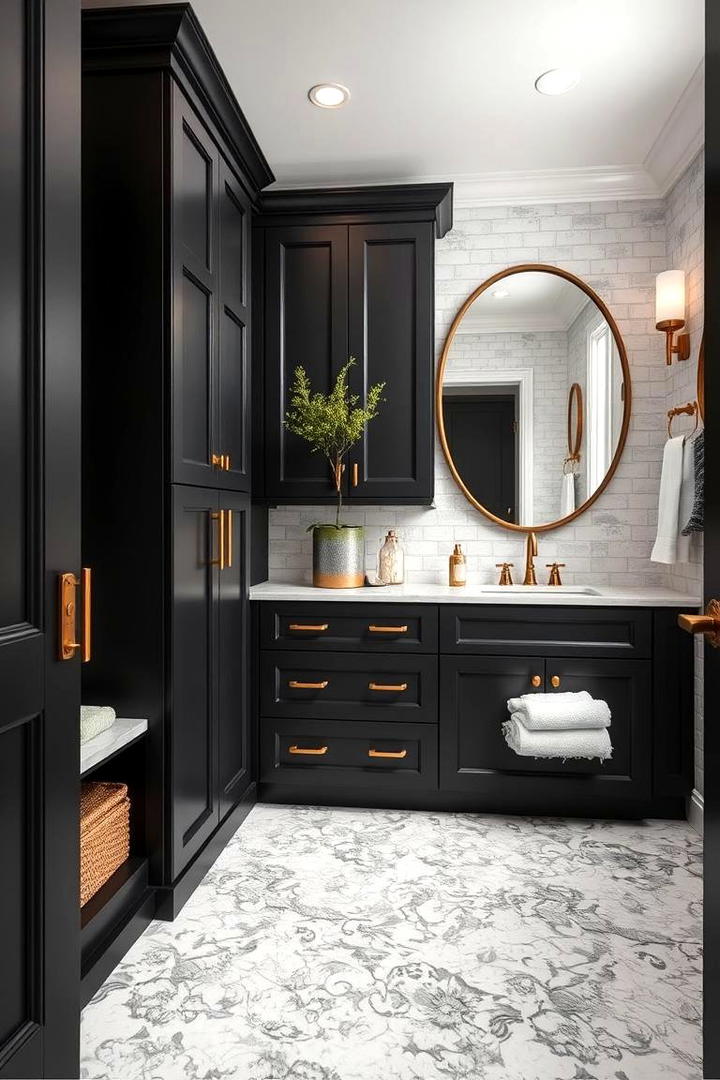 Warm Metallic Accents - 30 bathroom with black cabinets ideas