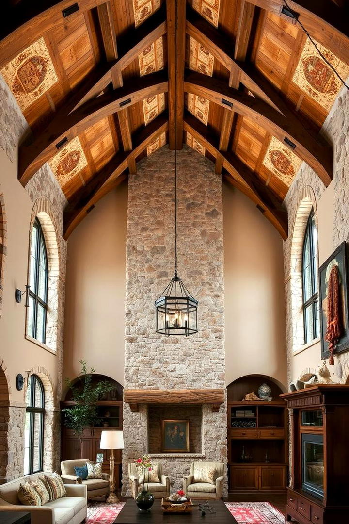 Warm Natural Stone Accent Ceiling - 30 Cathedral Ceiling Ideas