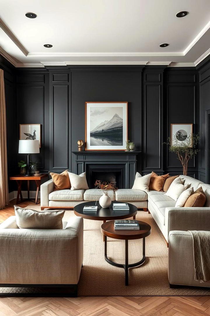 Warm Neutrals Contrast - 30 Contrasting Living Rooms With Dark Grey Walls