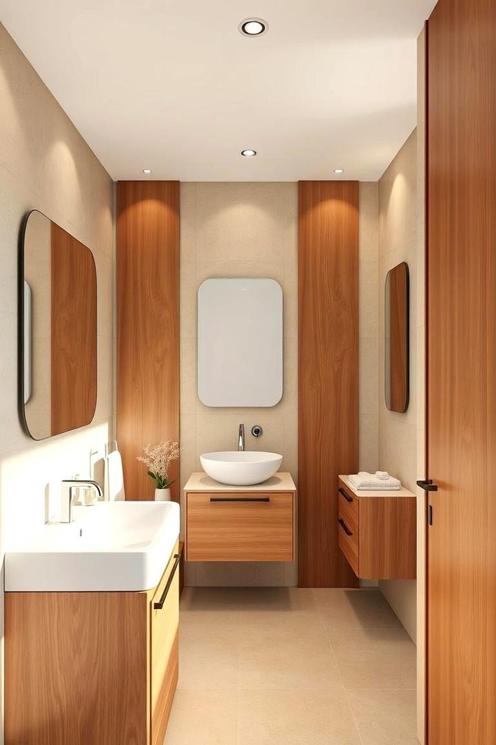 Warm Wood Accents - 30 Beige Bathroom Ideas