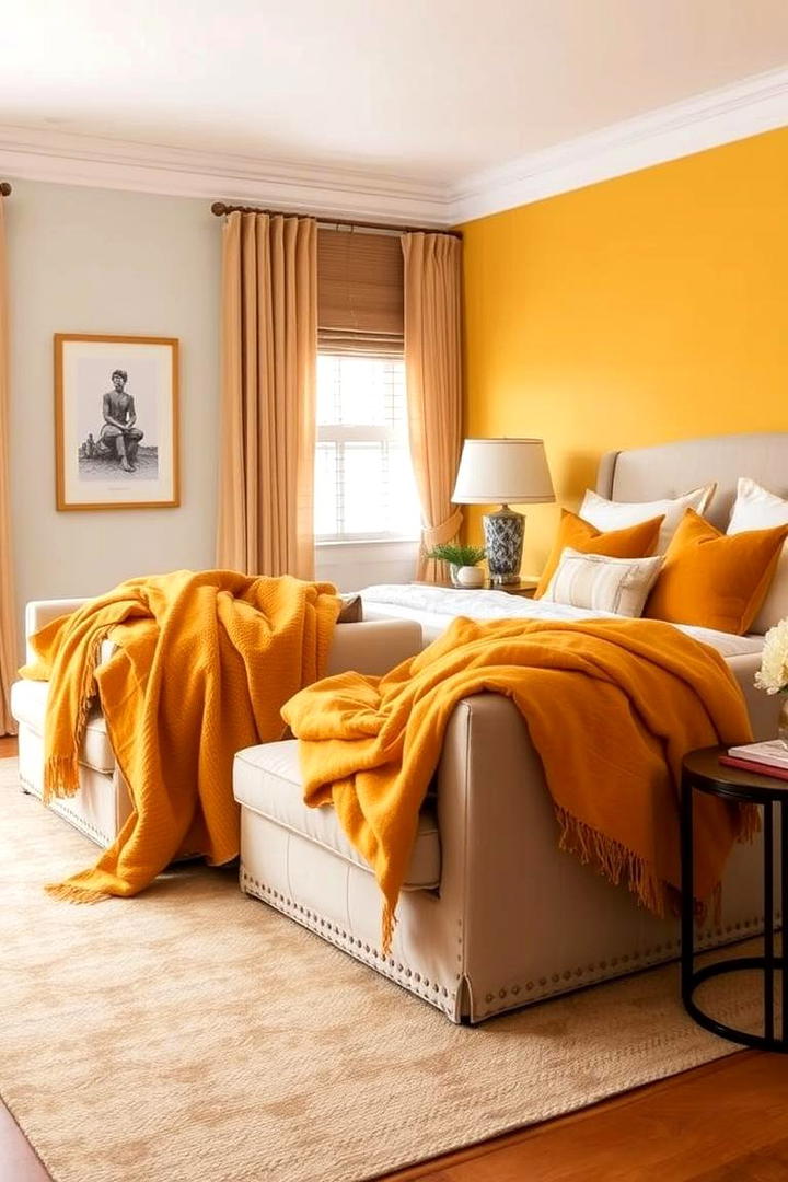 Warm Yellow Throws - 30 Yellow Bedroom Ideas