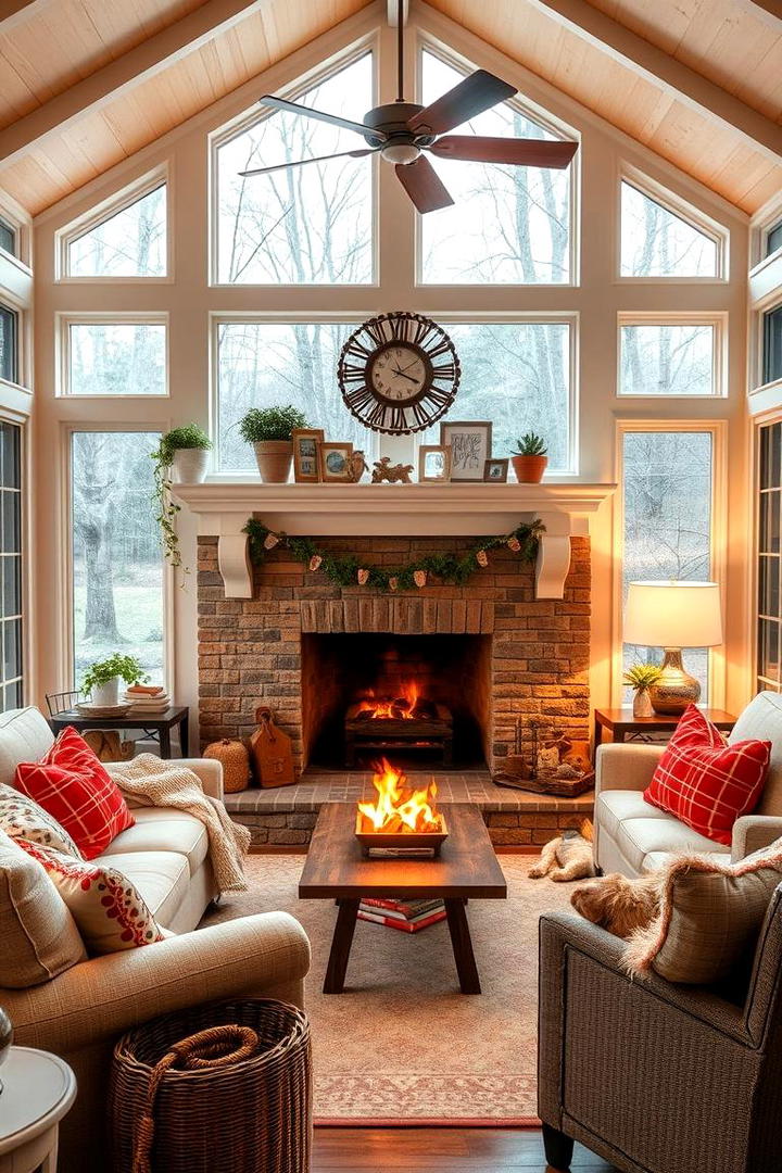 Warm and Inviting Sunroom with Family Friendly Fireplace - 30 Sunroom With Fireplace