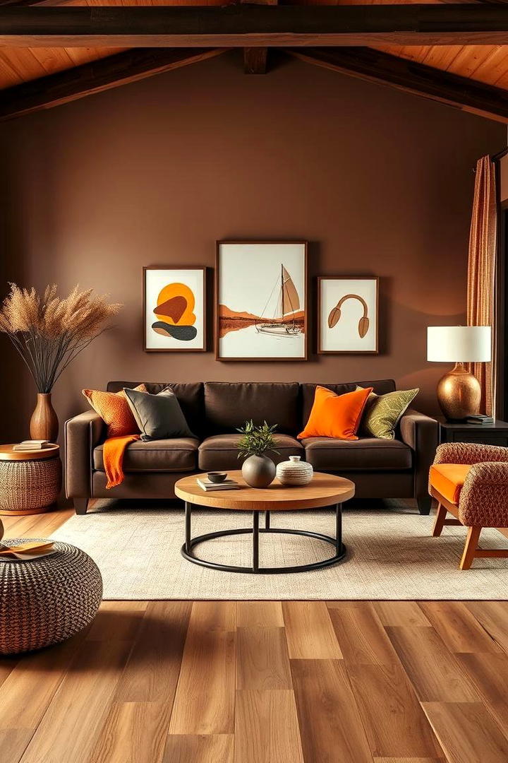 Warmth with Earthy Tones - 30 Dark Brown Couch Living Room Ideas