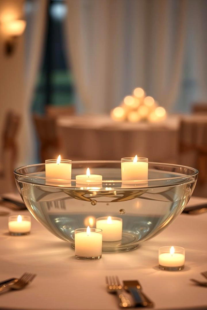 Water Bowl with Floating Candles - 30 non-floral wedding centerpiece ideas