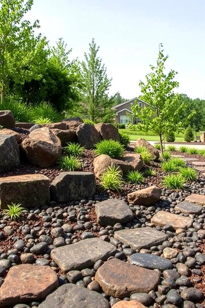 Water Conservation with River Rocks - 30 Black River Rock Landscaping Ideas