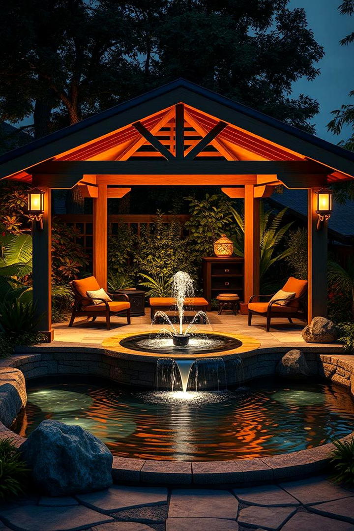 Water Feature Gazebo Retreat - 30 Backyard Gazebo Ideas