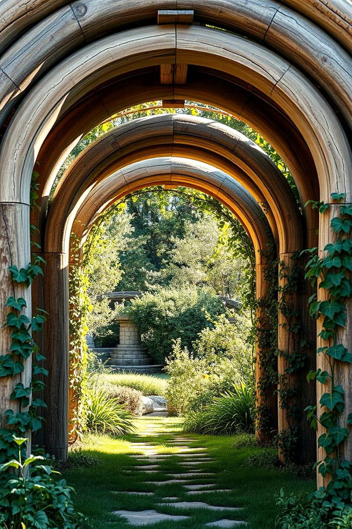 Weathered Log Garden Arches - 30 Rustic Landscaping Ideas