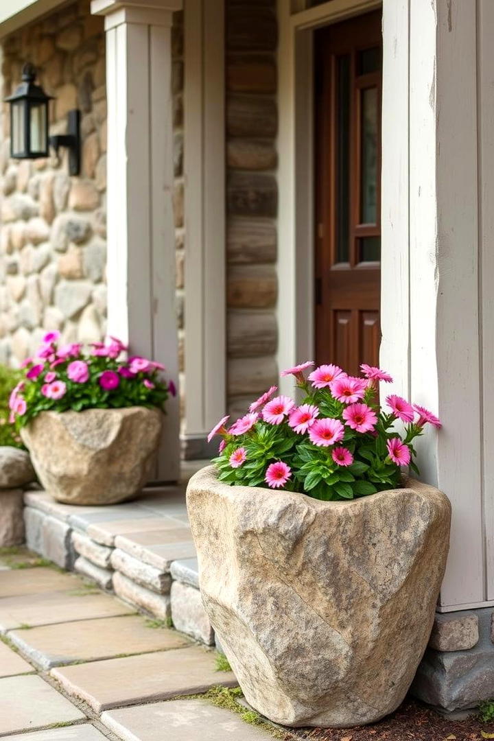 Weathered Rock Planters - 30 Rustic Front Porch Ideas