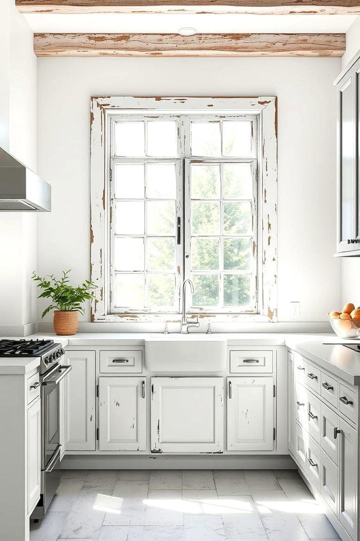 Weathered Window Frames - 30 Rustic White Kitchen Ideas