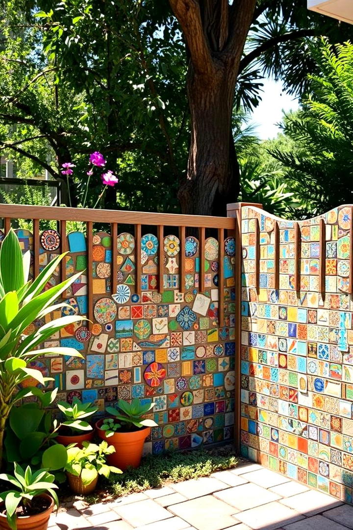 Whimsical Mosaic Tile Fence - 30 Backyard Fence Ideas