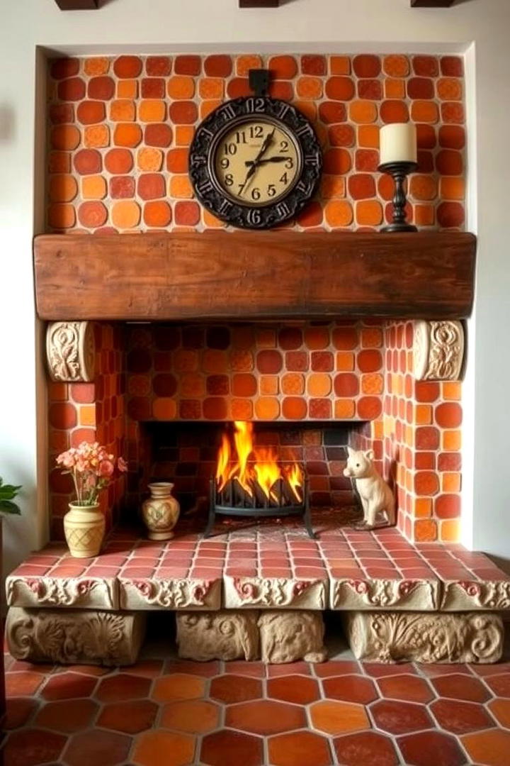 Whimsical Terracotta Tiles - 30 French Country Fireplace Ideas