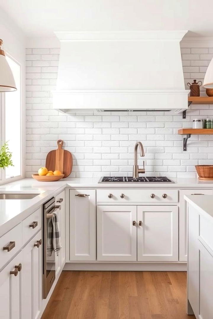 Whitewashed Brick Backsplash - 30 Rustic White Kitchen Ideas