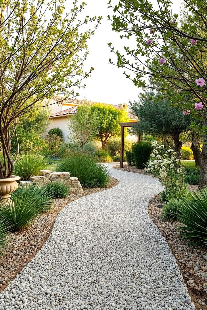 Winding Gravel Path Walkway - 30 Mediterranean Garden Ideas