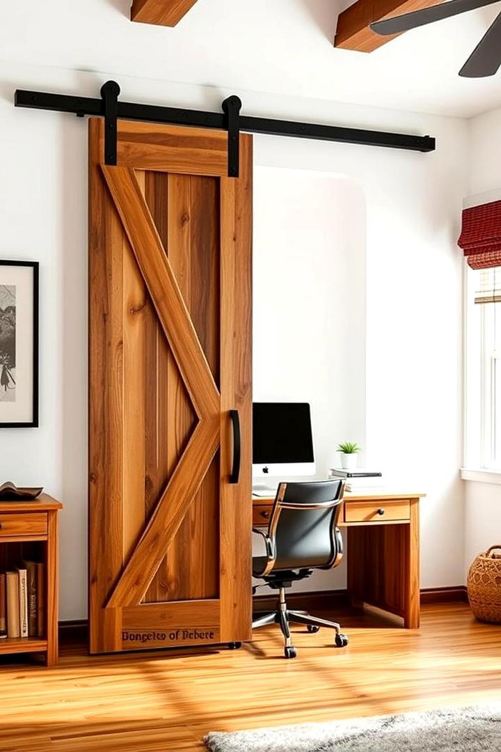 Wooden Barn Door Statement - 30 Rustic Home Office Ideas