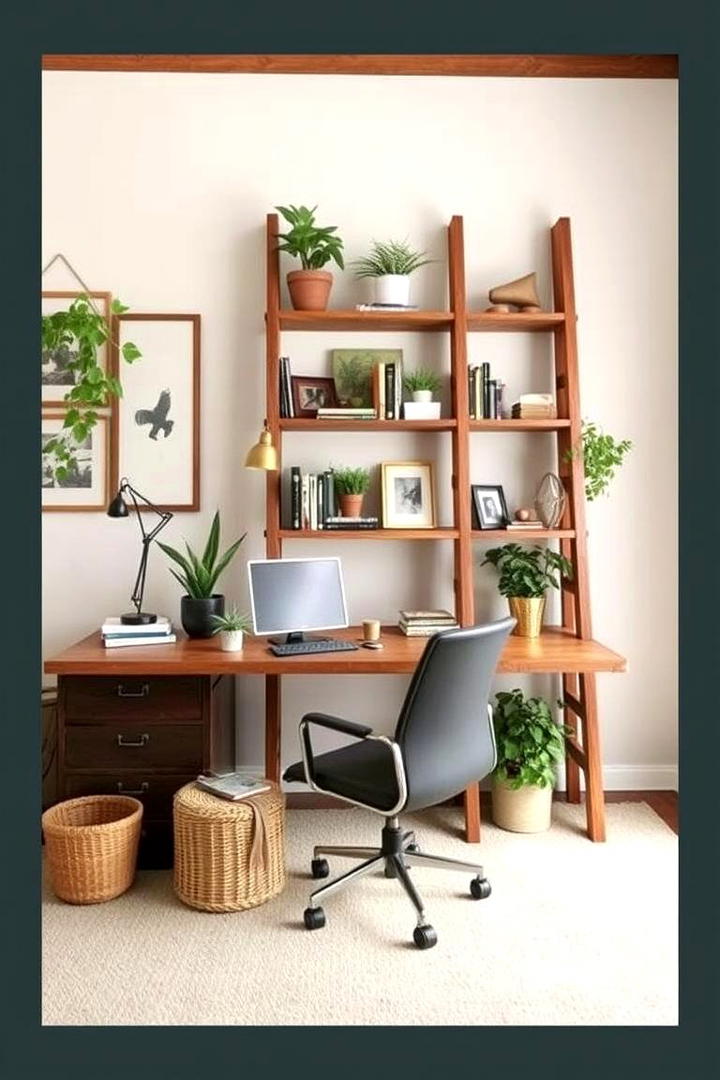 Wooden Ladder Storage Solutions - 30 Rustic Home Office Ideas