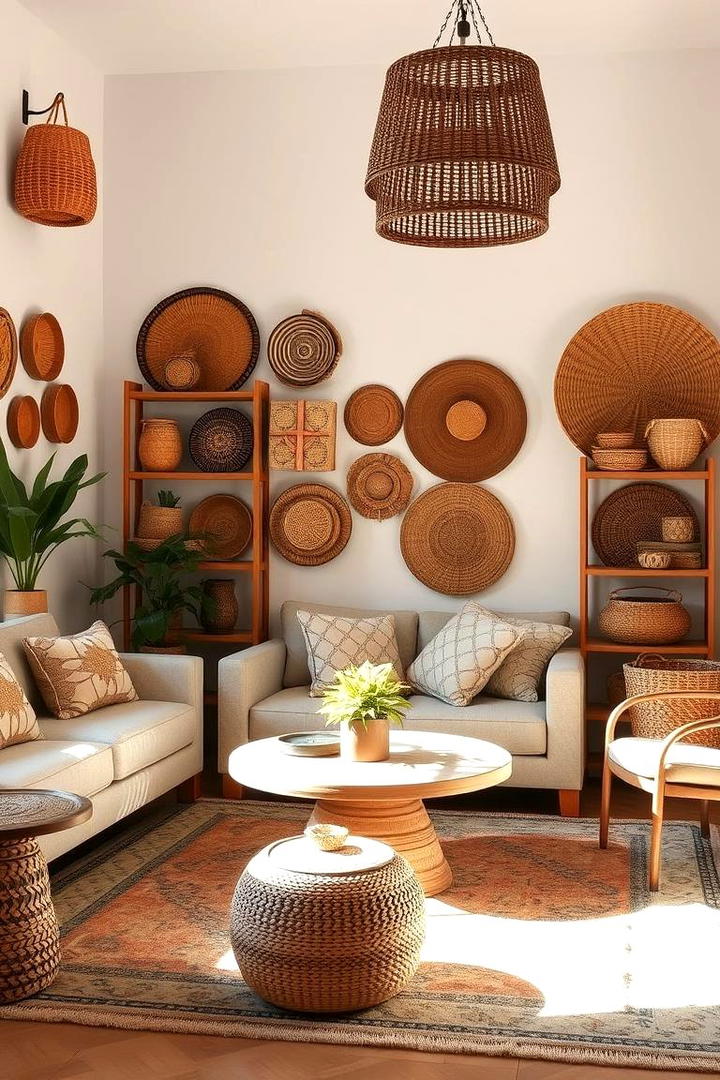 Woven Basket Displays - 30 Moroccan Living Room Ideas