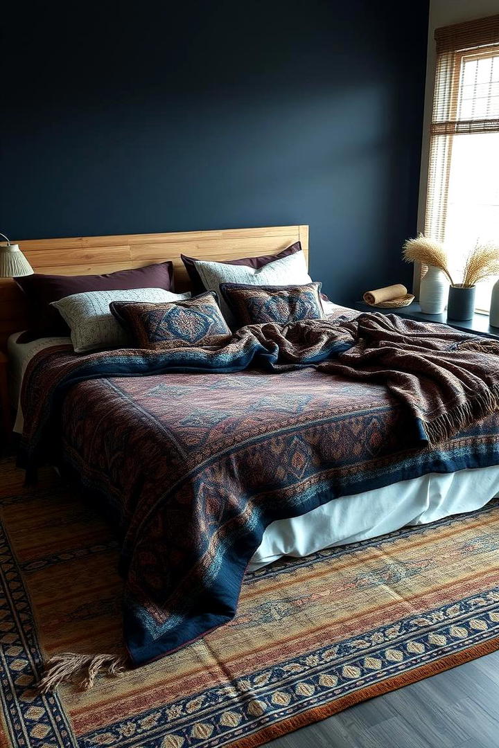 Woven Texture Bedspread - 30 Dark Boho Bedroom Ideas