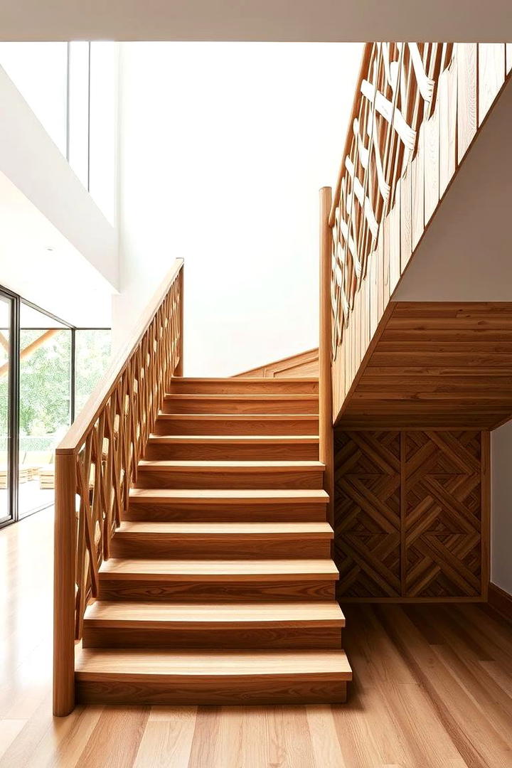 Woven Wood Details - 30 Wooden Staircase Ideas