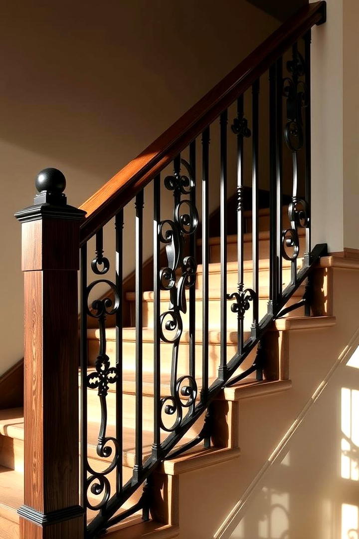 Wrought Iron Accent - 30 Farmhouse Rustic Stair Railing Ideas