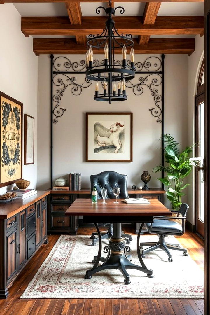 Wrought Iron Decorative Details - 30 Rustic Home Office Ideas