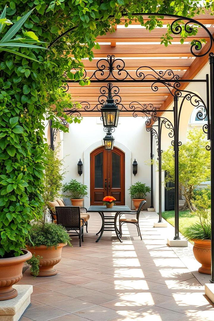 Wrought Iron Pergolas - 30 spanish bungalow exterior ideas