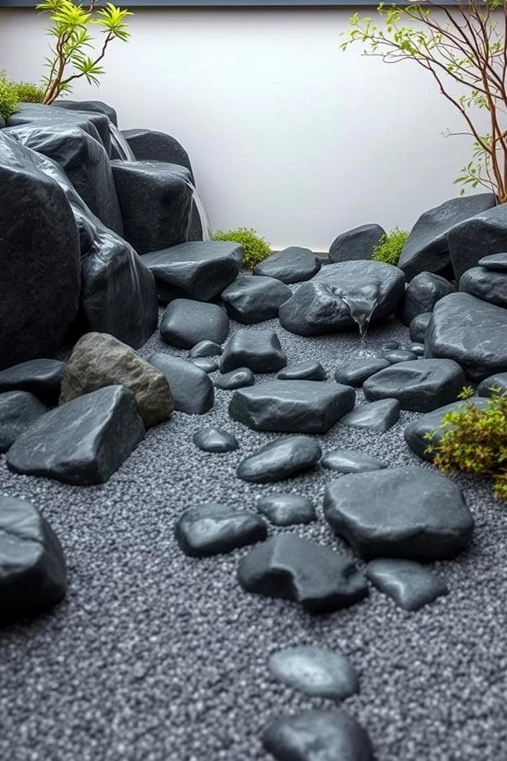 Zen Inspired Rock Garden - 30 Black River Rock Landscaping Ideas