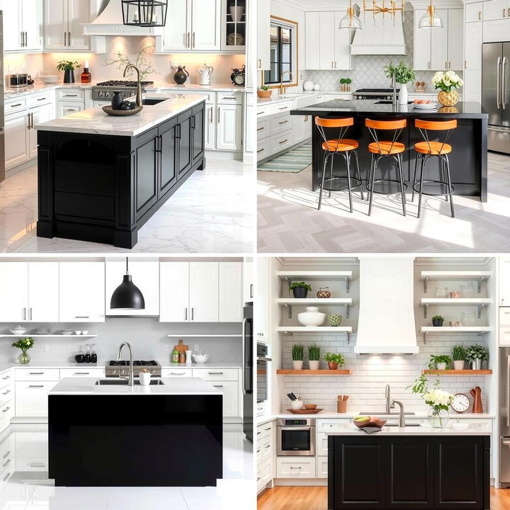 20 White Kitchen Ideas With Black Island for Contrast