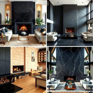 25 Elegant Black Stone Fireplace Ideas