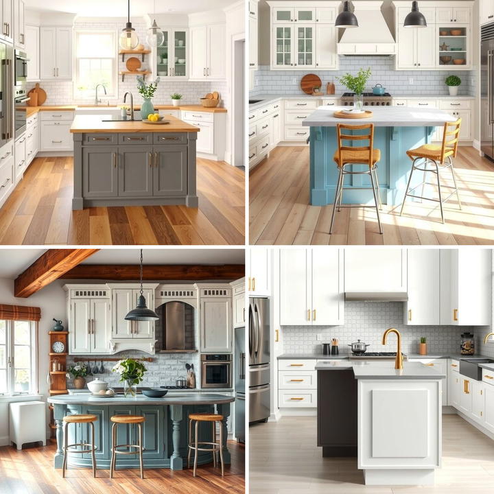 25 White Kitchen Cabinets With Blue Island Ideas
