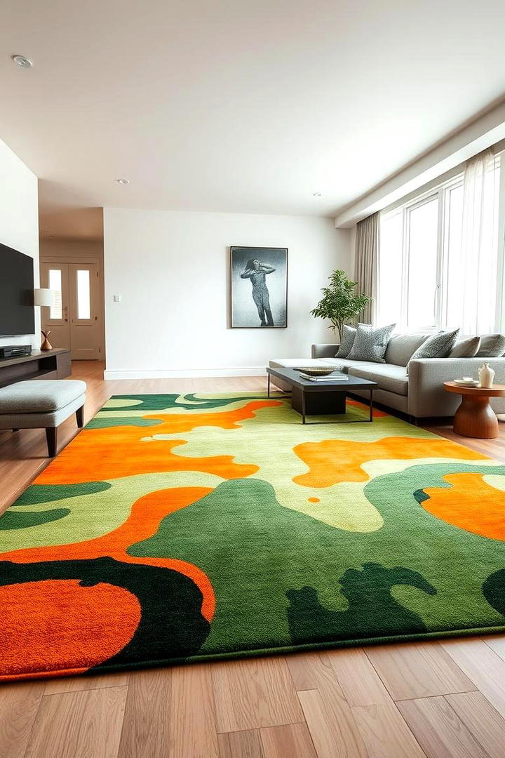 Abstract Green and Orange Area Rug - 30 Green and Orange Living Room Ideas