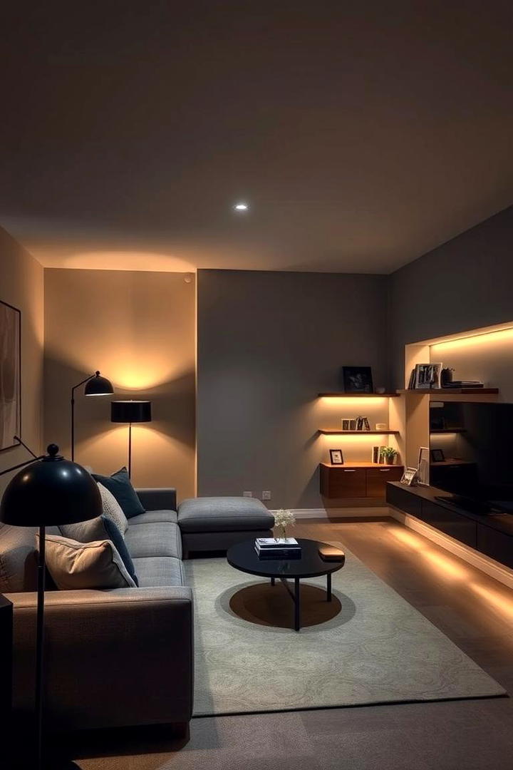 Ambient Lighting in Grey Spaces - 30 Navy Blue and Grey Living Room Ideas