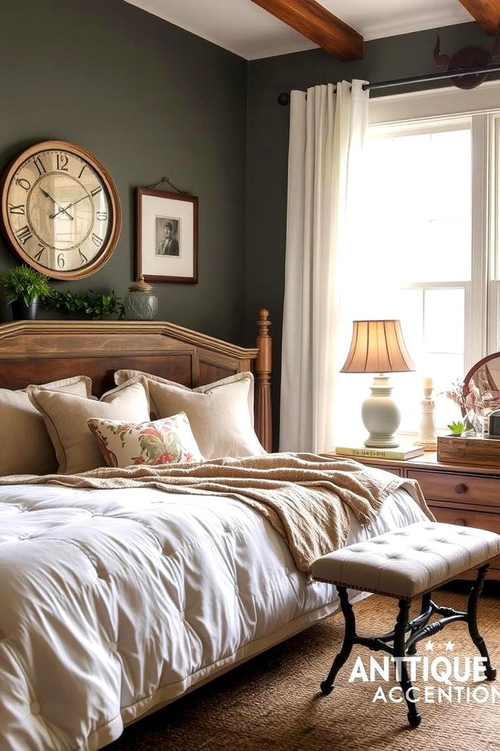 Antique Accents Appeal - 21 Farmhouse Bedroom Ideas