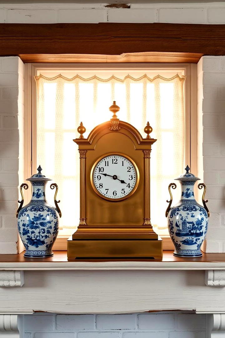 Antique Mantel Clock - 30 Farmhouse Fireplace Ideas