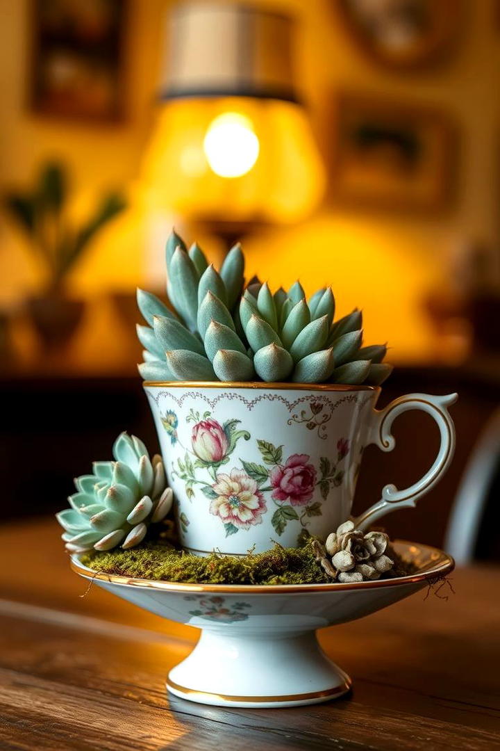 Antique Teacups with Succulents - 30 Rustic Wedding Centerpieces