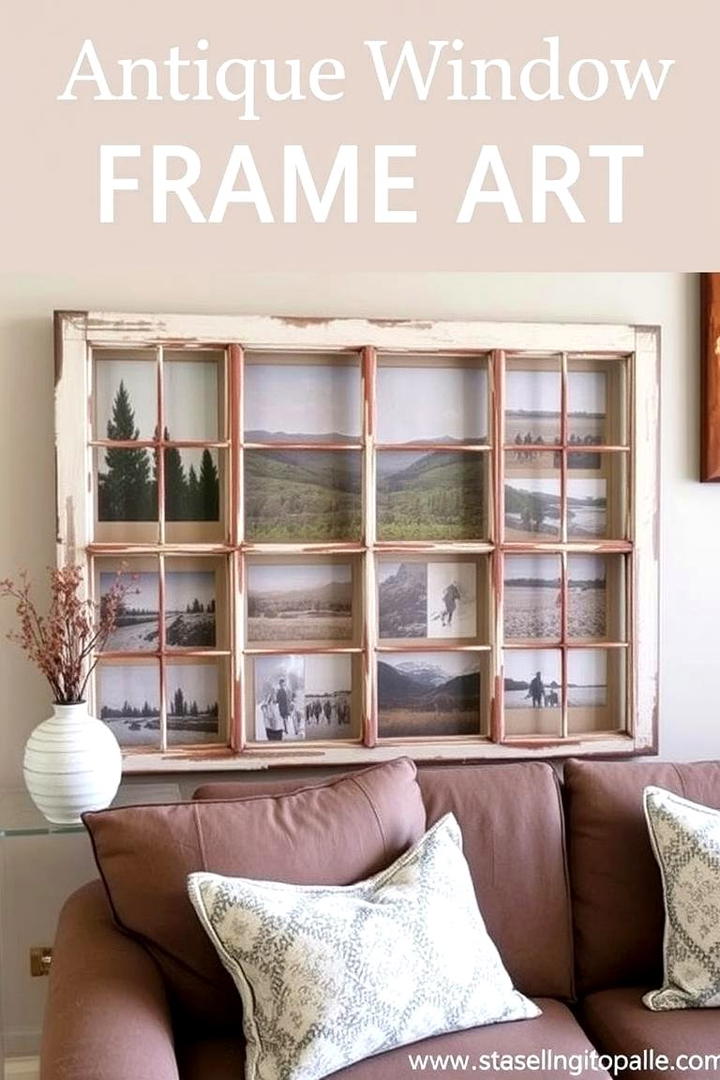 Antique Window Frame Art - 21 Farmhouse Wall Decor Ideas