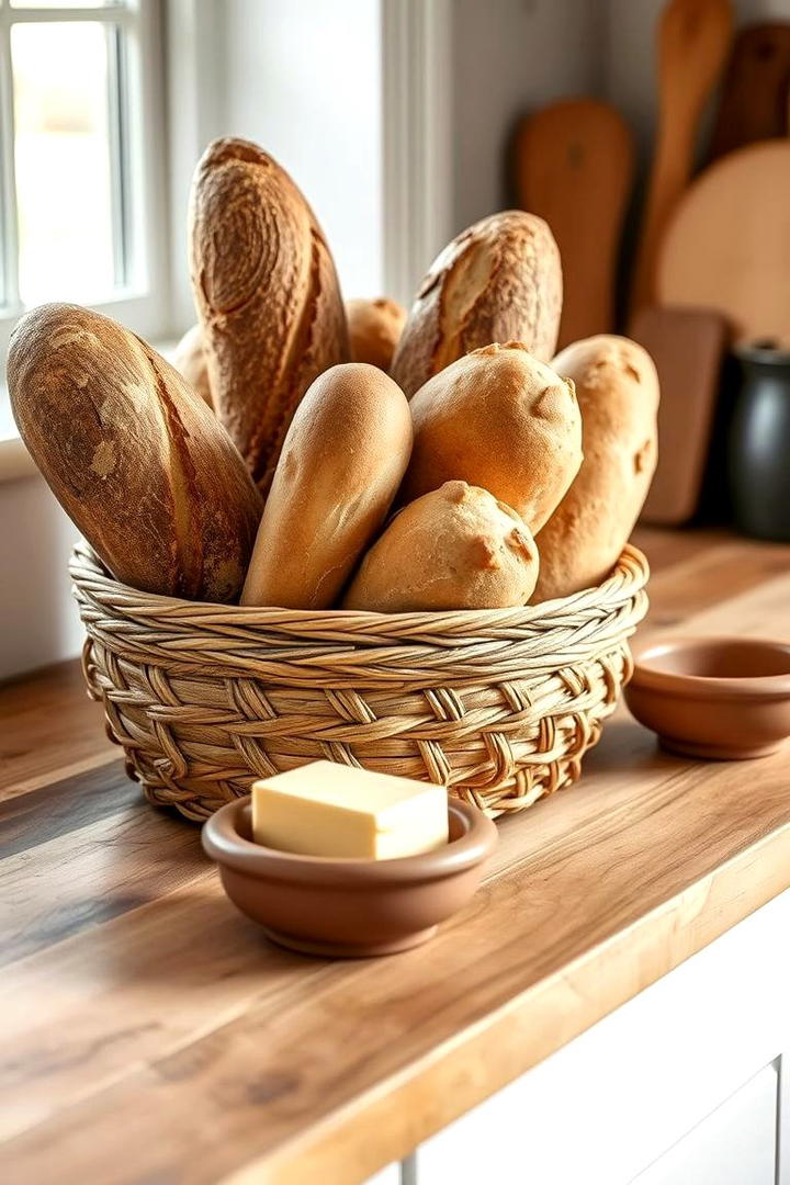 Artisan Bread Basket Display - 30 Cottage Kitchen Ideas