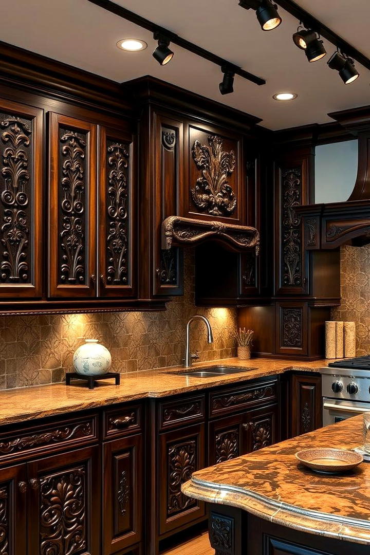 Artisan Crafted Detailing - 30 Dark Wood Kitchen Cabinets