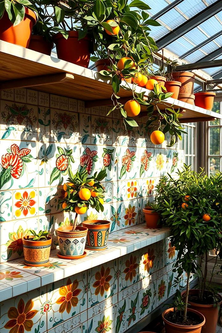 Artisan Mosaic Tiled Shelves - 30 Greenhouse Shelving Ideas