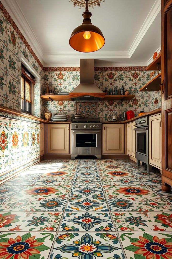 Artisanal Hand Painted Designs - 21 Kitchen Floor Tile Ideas