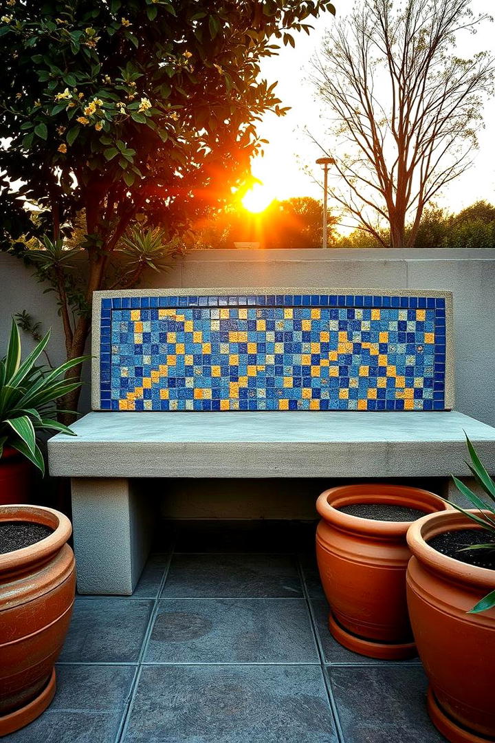 Artistic Bench with Mosaic Accents - 30 Built-in Deck Bench Ideas and Designs