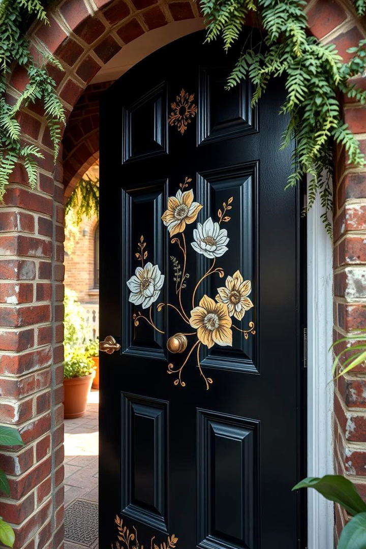 Artistic Black Door with Hand Painted Designs - 21 Black Front Door Ideas