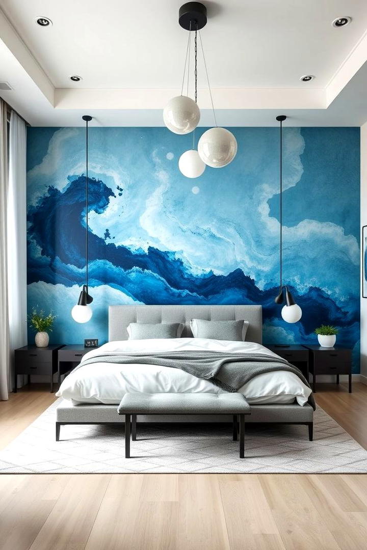 Artistic Blue Accent Wall - 21 Blue Bedroom Ideas