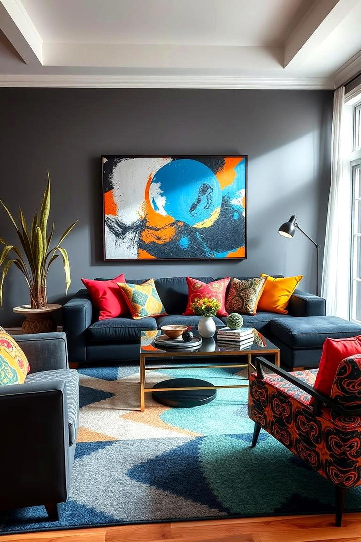 Artistic Contrast with Bold Colors - 21 Black Couch Living Room Ideas