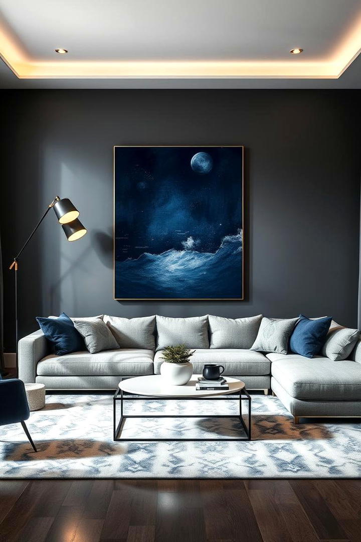 Artistic Flair in Grey Living Rooms - 30 Navy Blue and Grey Living Room Ideas