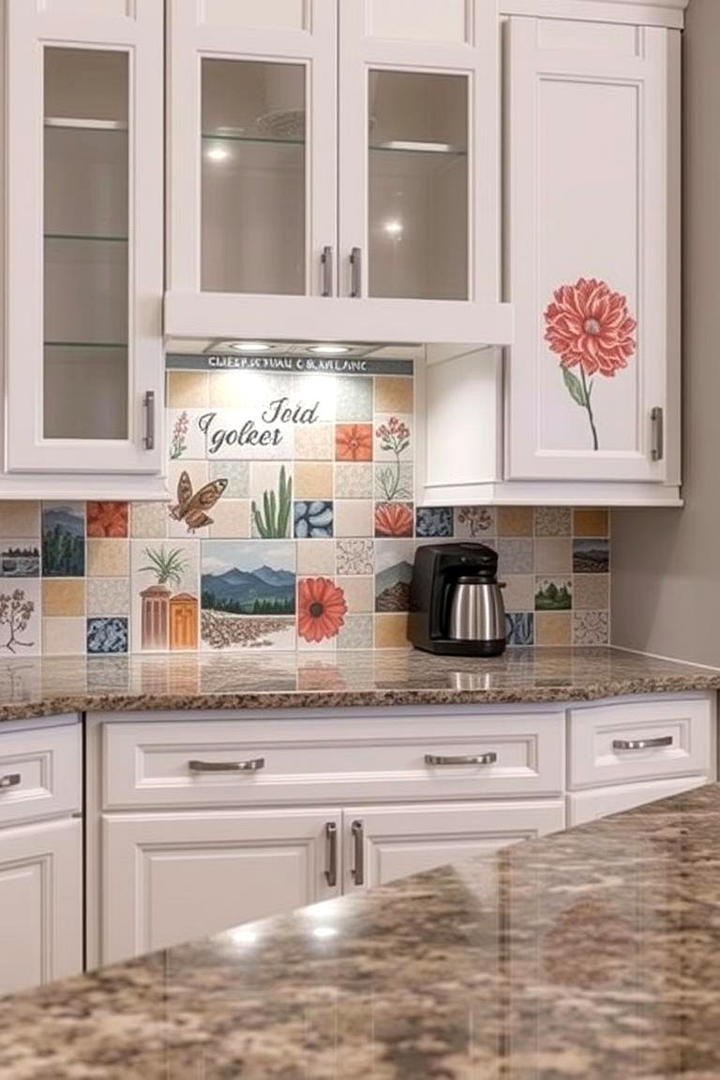 Artistic Hand Painted Tiles - 21 Backsplash Ideas for White Cabinets and Granite Countertops