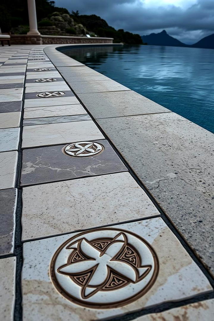 Artistic Inlay Accents - 30 Pavers Around Pool Ideas